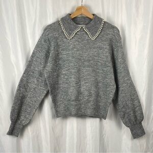 H&M Pearl Collar Gray Pullover Sweater Size XS